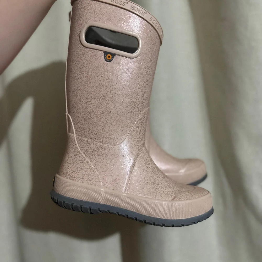 BOGS Kids Glitter Rain Boots Size 13 Toddler Waterproof Handles Blush Pink